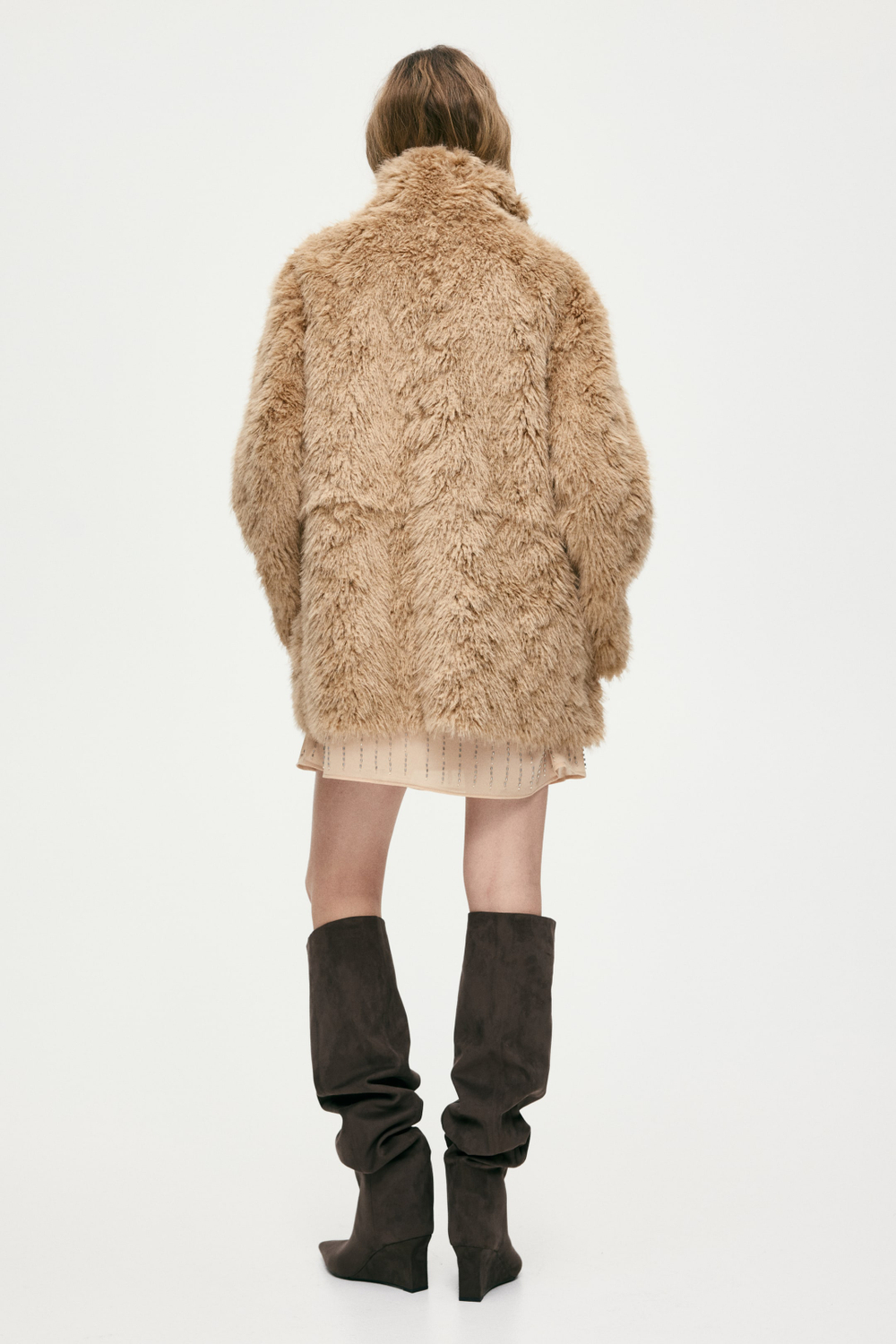 H&M Шуба с воротником-стойкой, темно-бежевый