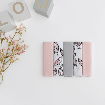 Платочки сет из 5 штук LooJoo Пудра / Курочки / Серый шелк