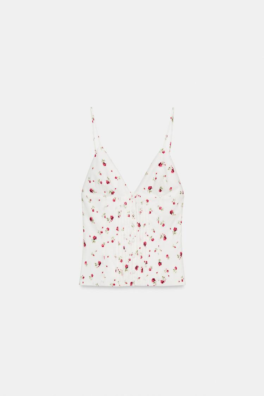 ZARA ТОП С БРЕТЕЛЯМИ И СКЛАДКАМИ, ЭКРЮ/КРАСНЫЙ