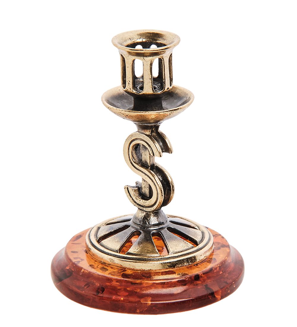 Народные промыслы AM-2976 Подсвечник «Доллар» (латунь, янтарь)