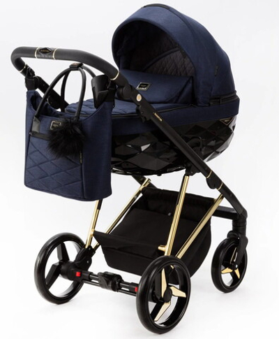 Детская коляска Adamex Quantum Special Edition 3 в 1 Q-TK677 (Т.СИНИЙ+ЗОЛОТО РАМА)