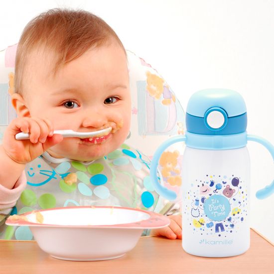 Термос для детей 300 мл. из нержавеющей стали Kamille КМ-2027 с трубочкой и двумя ручками