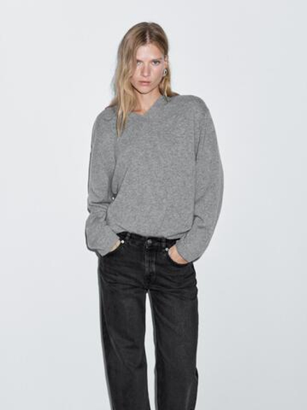 Massimo Dutti Джинсы со средней посадкой и широкими штанинами, черный