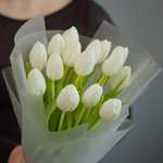 Букет из 15 белых тюльпанов в матовой упаковке