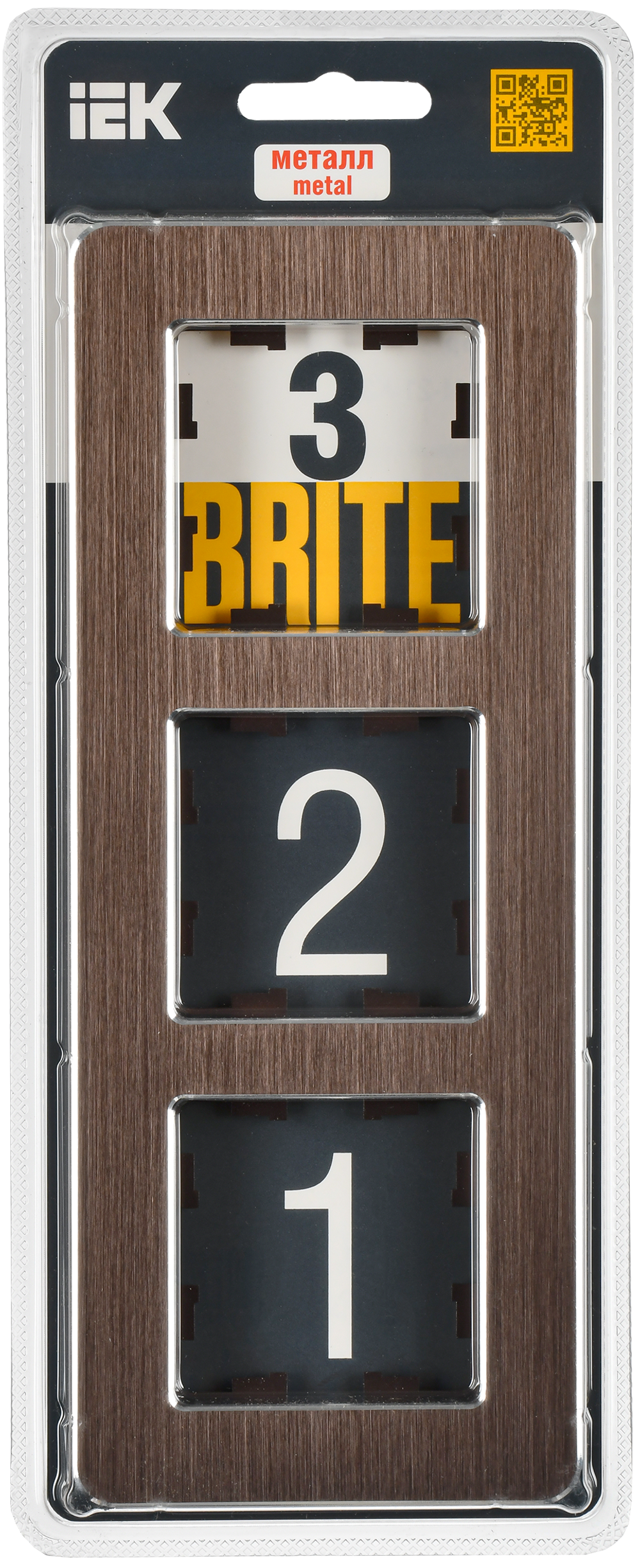 BRITE Рамка 3-местная РУ-3-1-Бр металл коричневый RE AL IEK