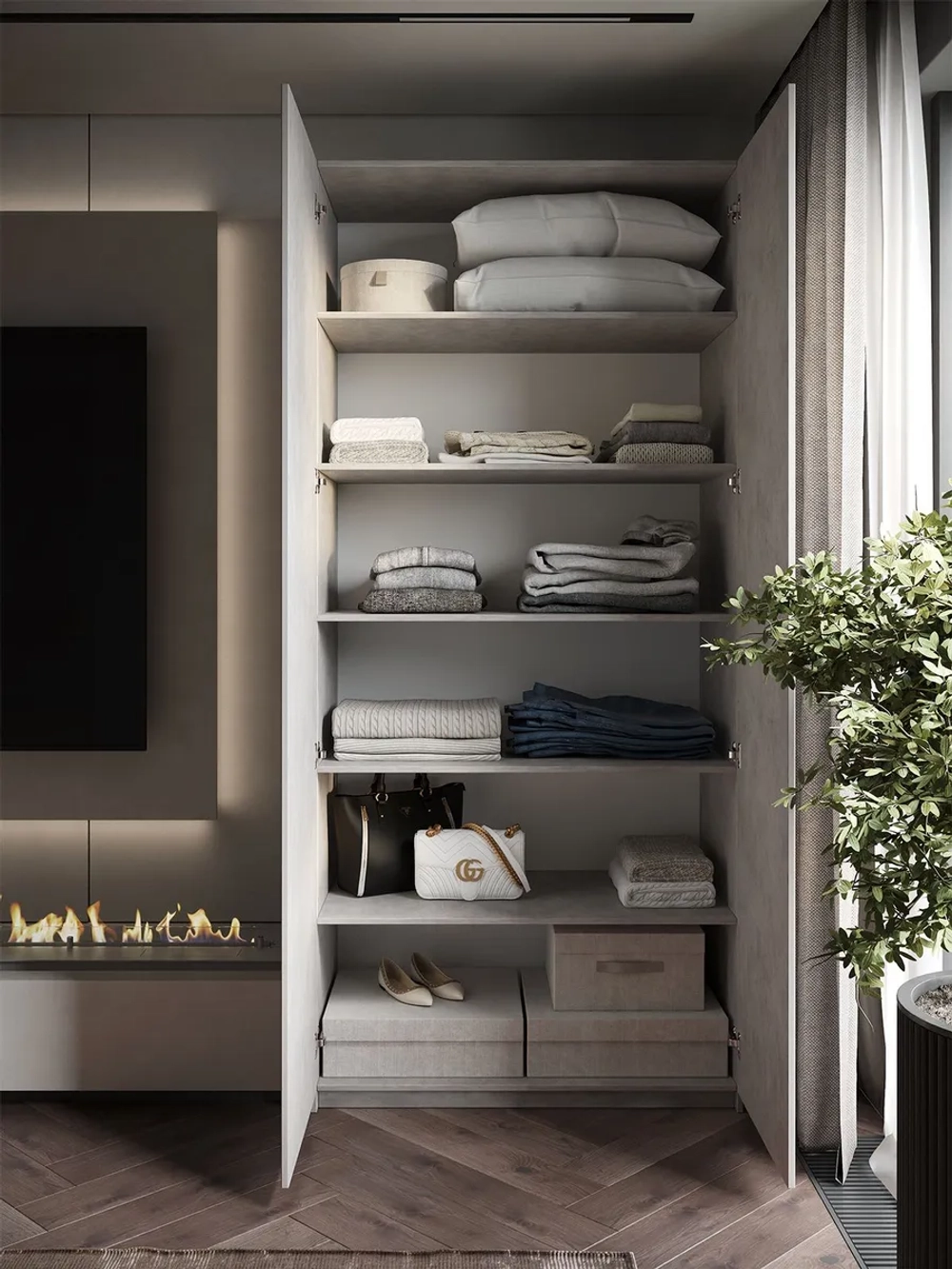 Шкаф Распашной Серый/Черный 101х220х52,5 SOHO с полками