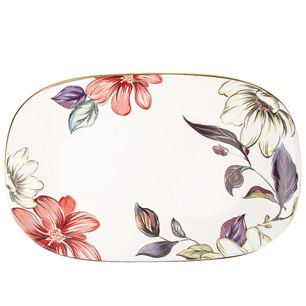 Блюдо сервировочное (с элементами золота) "Олеандр" 30*19*3см. (min6) (транспортная упаковка)