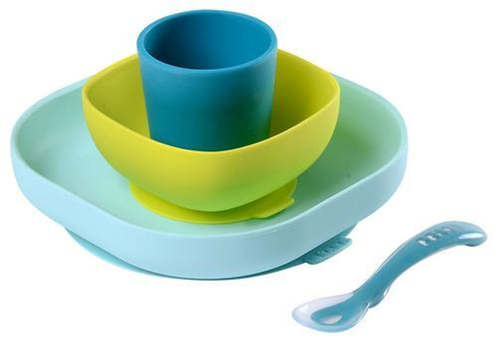 913428 Набор посуды: 2 тарелки, стакан, ложка SILICONE MEAL SET (4PCS) BLUE