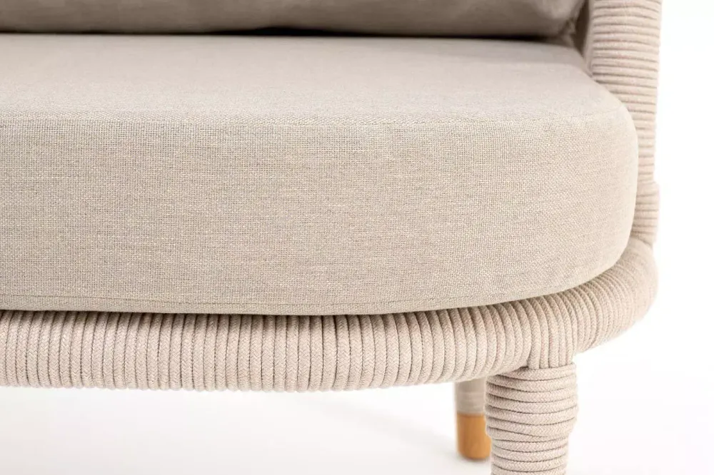 "Верона" кресло плетеное из роупа, каркас алюминий белый муар, роуп бежевый круглый, ткань бежевая 052