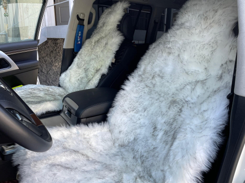 Меховая (Серый Волк) накидка на сидение, искусственный мех, длинный ворс (1 шт.) =