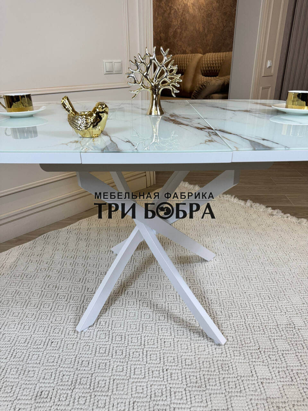 Кухонный раздвижной стол "Танго", белый мрамор