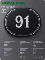 Номерок на дверь квартиры 91, для кабинета, офиса, шильдик 9 х 7 см, черный, Айдентика Технолоджи