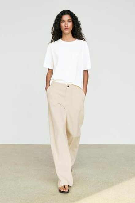 Massimo Dutti Футболка с коротким рукавом и карманом, экрю