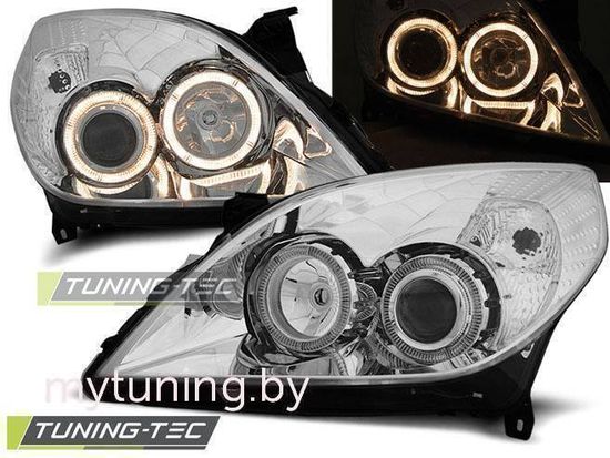 Передние фары Opel Vectra C angel eyes chrome