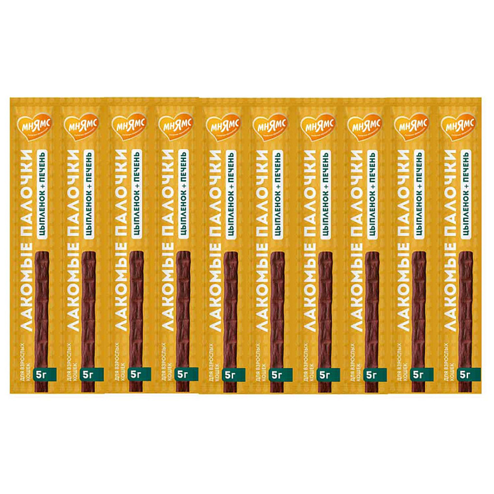 Лакомство Мнямс лакомые палочки для кошек из цыпленка и печени 10х5 г