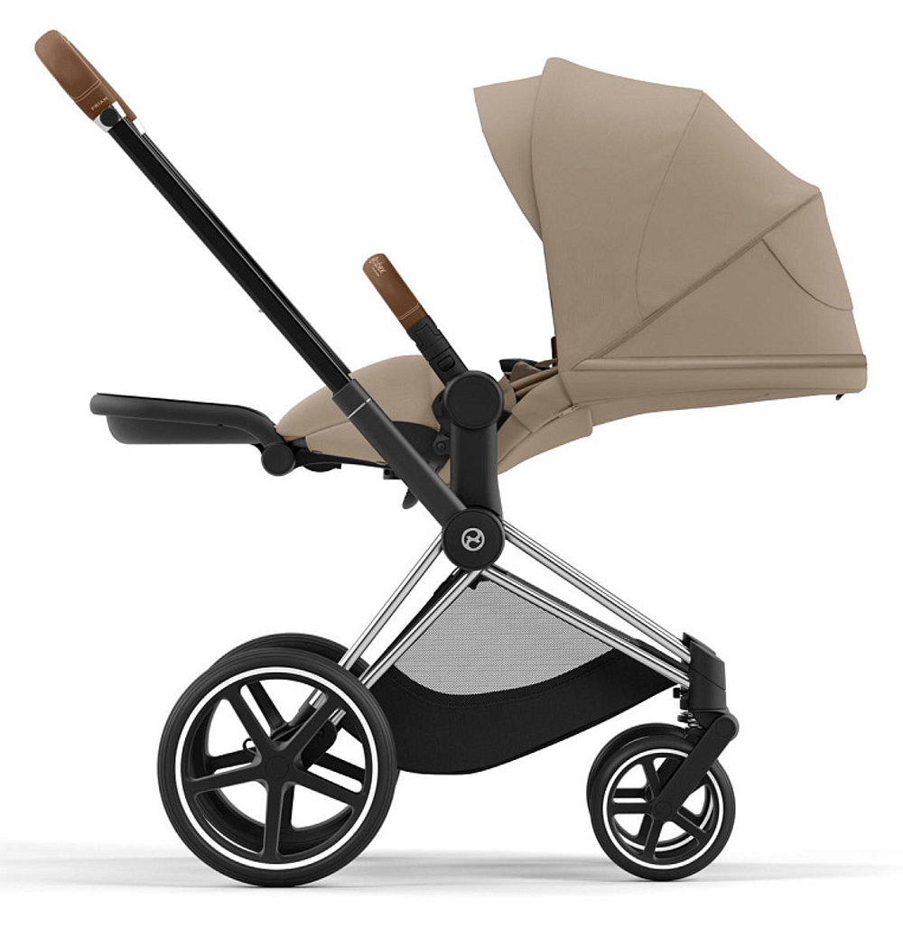 Коляска 3 в 1 Cybex Priam IV Chrome Brown complete и автокресло Aton S2 i-Size Ocean Blue Cozy Beige