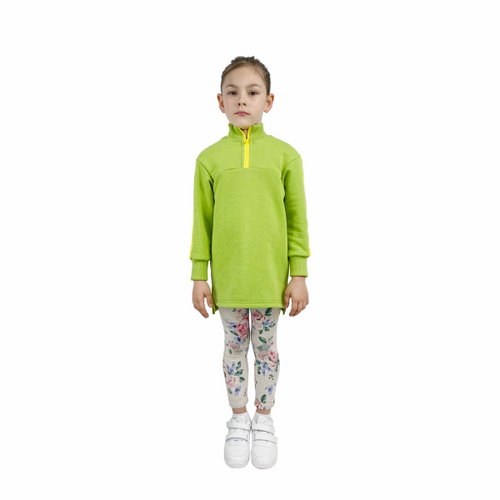 Платье-туника для девочки, модель №1 (без капюшона), рост 110 см, зеленое