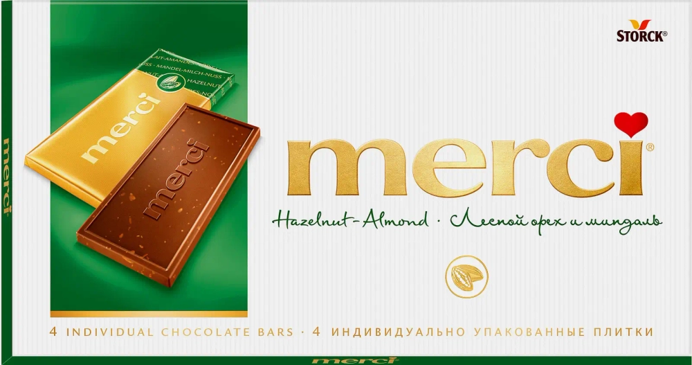 Шоколад Молочный с лесным орехом и миндалем Merci 100г