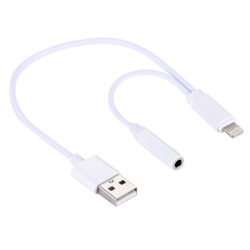 Кабель USB-Lightning для iPhone 5 + AUX (белый) 20 см