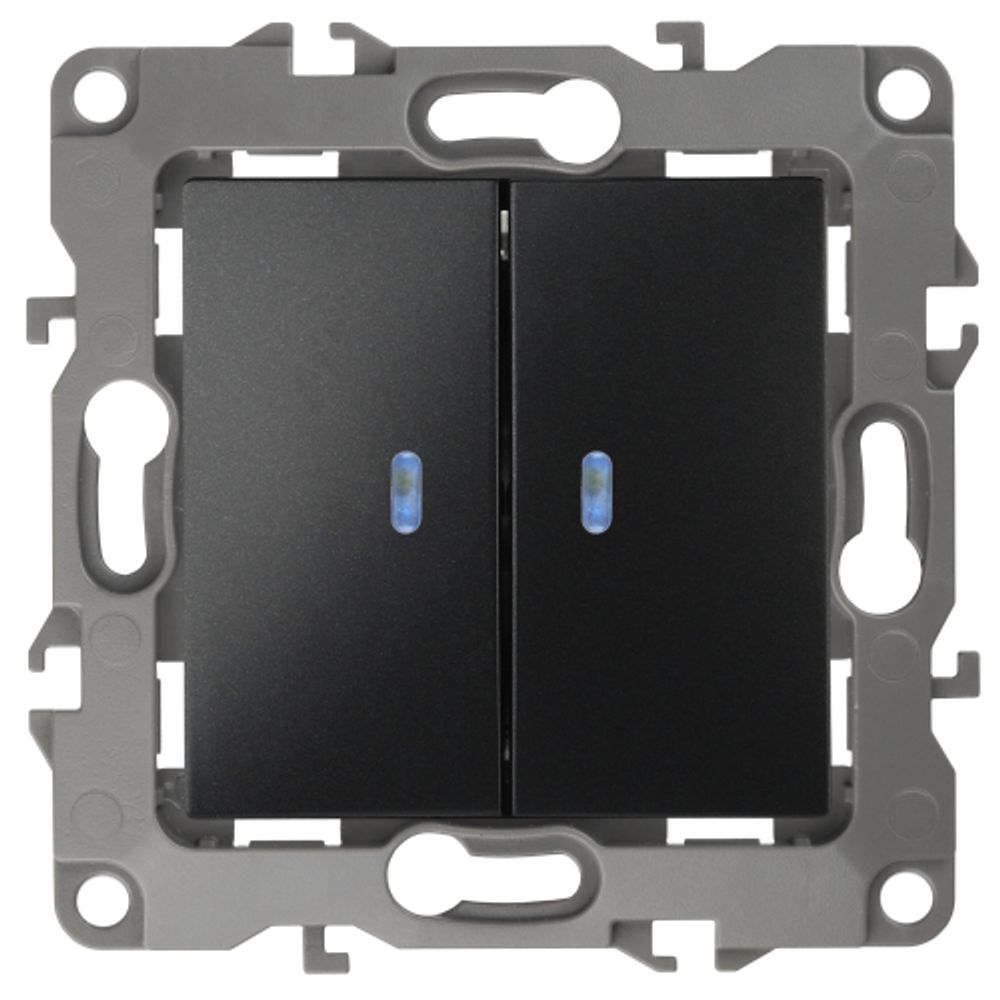 12-1105-05 ЭРА Выключатель двойной с подсветкой, 10АХ-250В, IP20, Эра12, антрацит