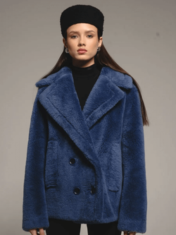 Шуба искусственная женская короткая, синяя, Severina