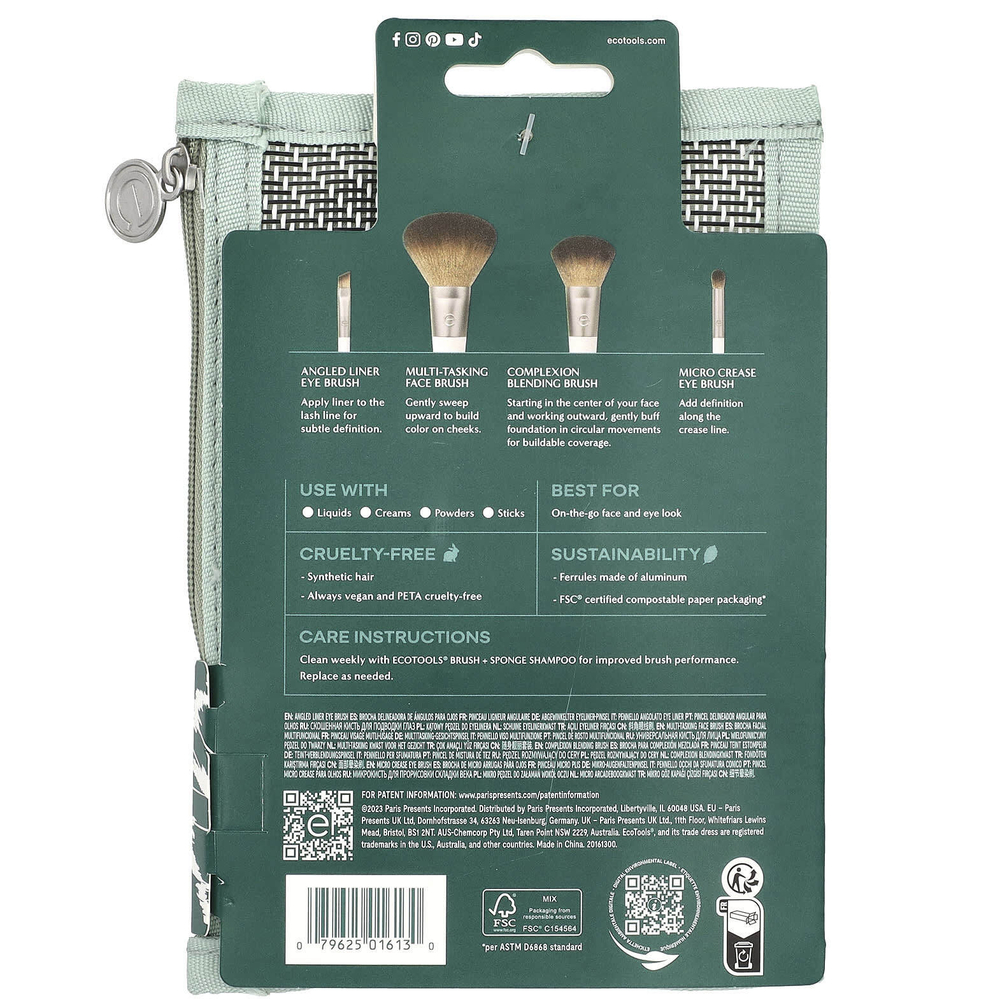 EcoTools, Набор кистей On-The-Go, 4 шт.