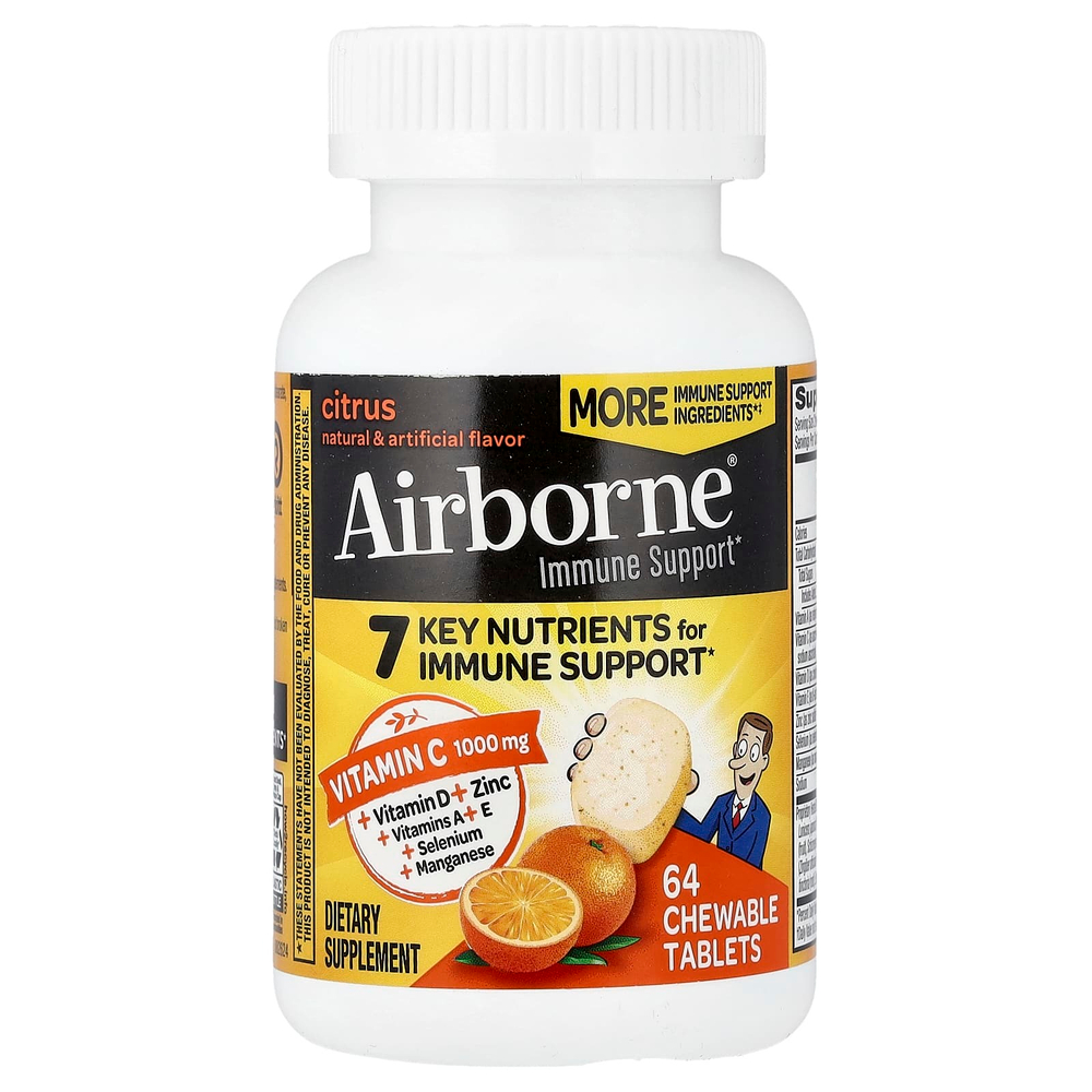 AirBorne, поддержка иммунитета, с цитрусовыми, 64 жевательные таблетки
