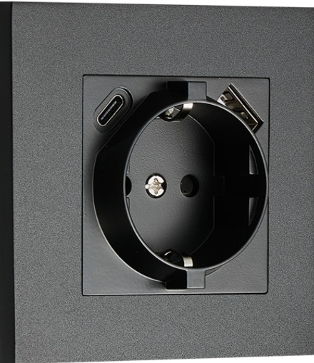 Розетка Schuko с зарядным устройством USB A+C,  с защитными шторками,  черный,  серия N96