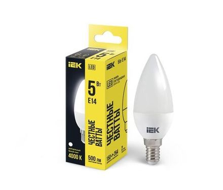Лампа светодиодная 5Вт C35 свеча 4000К нейтр. бел. E14 450лм 230-240В IEK LLE-C35-5-230-40-E14