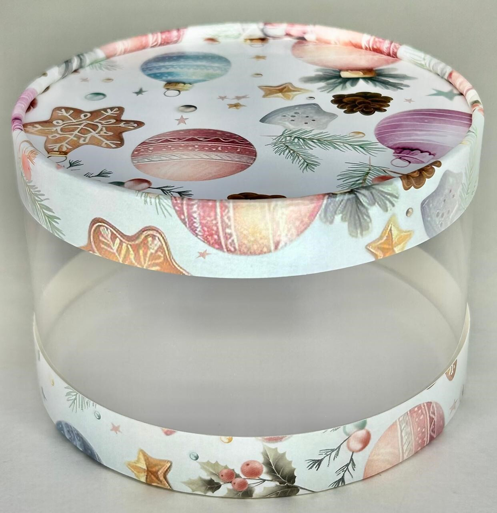 Шляпная упаковка ЕЛОЧНЫЕ ИГРУШКИ д. 12 см высота 7 см.