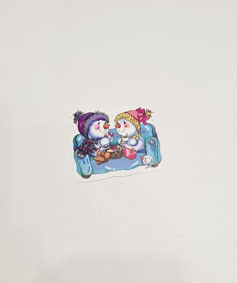 Новогодние малышки-открытки, Снеговики на диване, блестки (4 шт.)