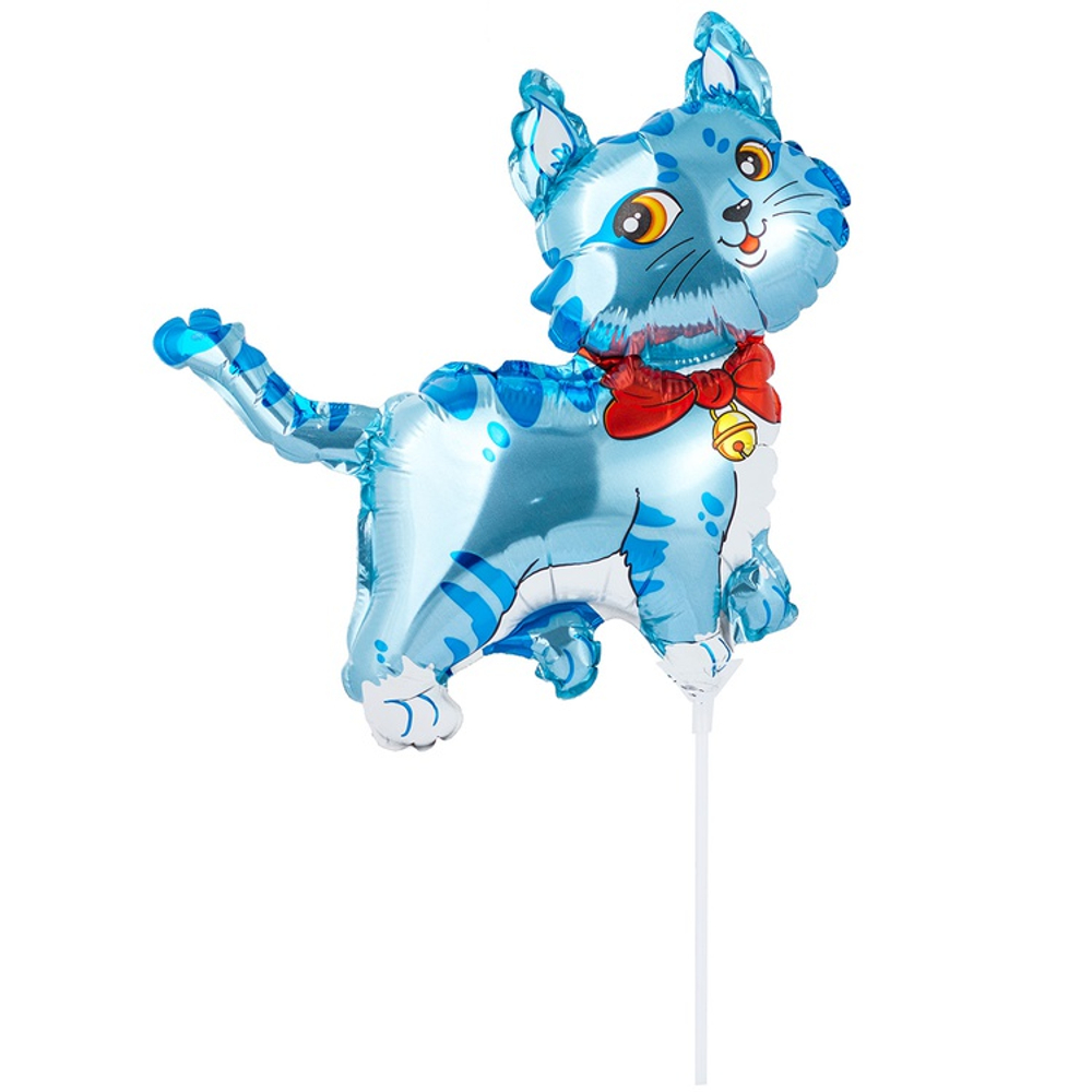 Шар Фольгированный Котик с бантом (Голубой)