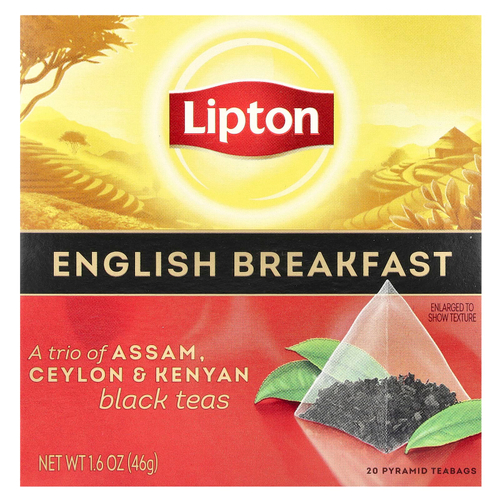 Lipton, Черный чай English Breakfast, 20 чайных пакетиков Pyramid, 46 г (1,6 унции)