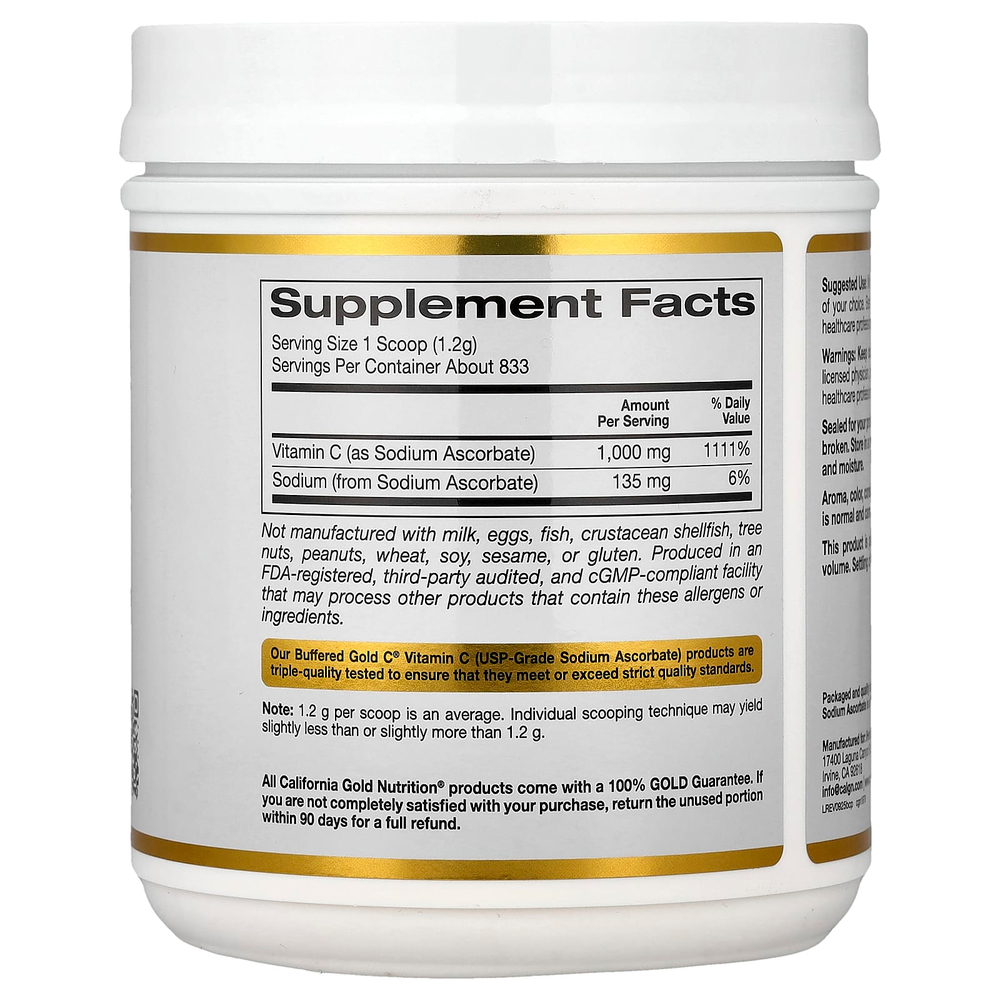 California Gold Nutrition, Buffered Gold C®, некислый витамин C в порошке, аскорбат натрия, 1 кг (2,2 фунта)