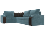 Диван угловой Николь левый угол, Бирюзовый\Коричневый\Коричневый, Велюр\Экокожа, 102971L