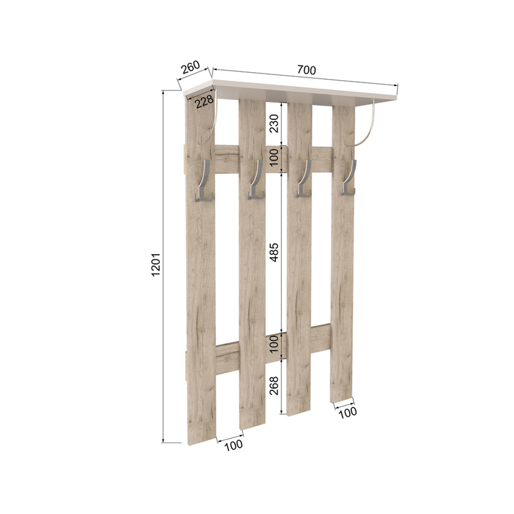 Вешалка Ямайка ЯПВ-1, Дуб крафт серый, Кашемир