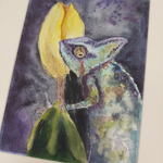 Картина акварельная авторская в паспарту 21х30 см на стену для интерьера "Хамелион"