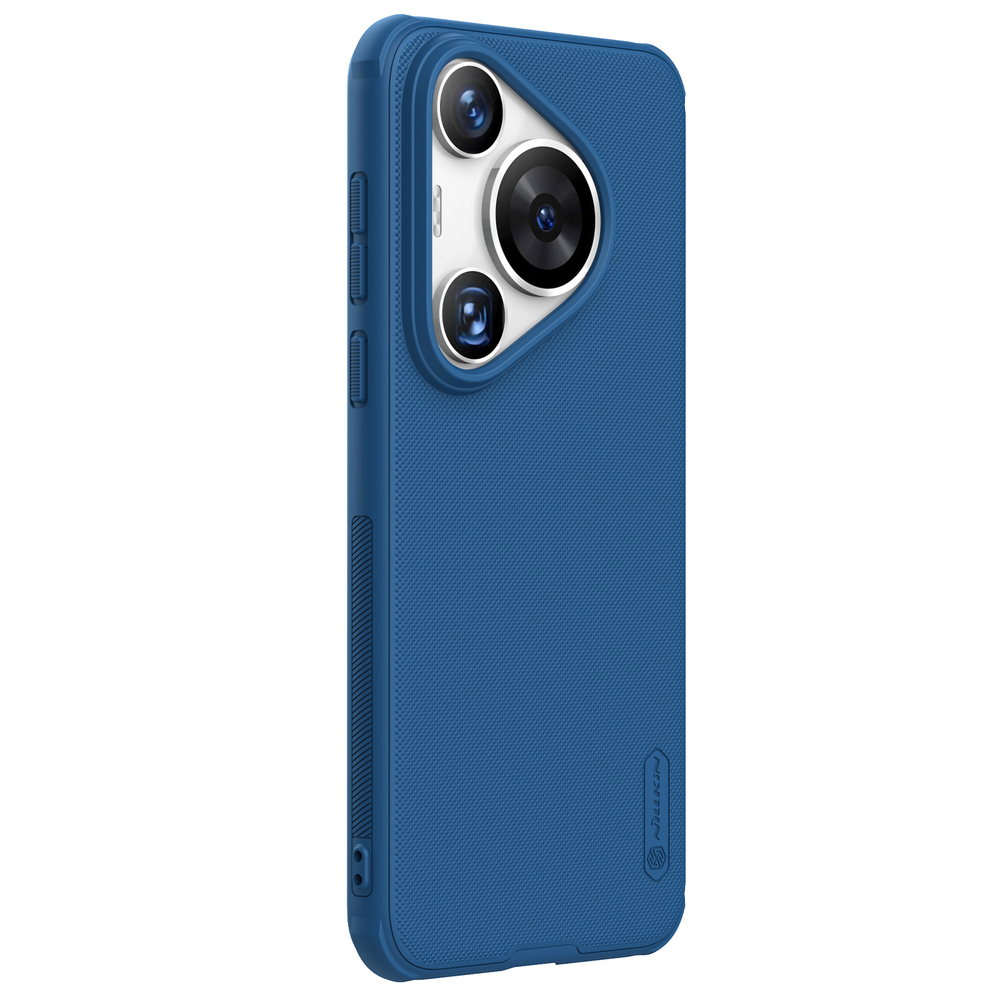 Усиленный противоударный чехол синего цвета от Nillkin для Huawei P70 Pro (Pura 70 Pro, Pura 70 Pro+), серия Super Frosted Shield Pro