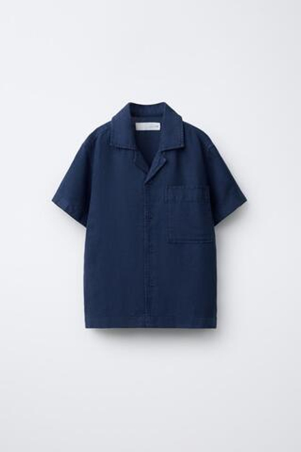 ZARA РУБАШКА ИЗ СМЕСОВОГО ЛЬНА, ИНДИГО