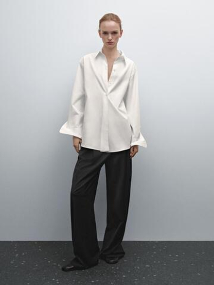 Massimo Dutti Рубашка оверсайз из хлопкового поплина, белый