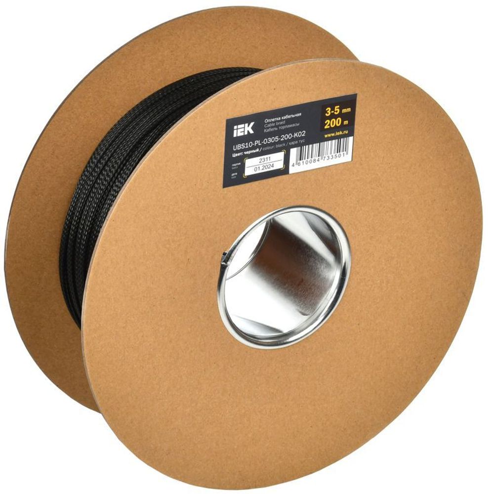 Оплетка кабельная 3-5мм полиэстер (уп.200м) черн. IEK UBS10-PL-0305-200-K02 Оплетка кабельная 3-5мм полиэстер (уп.200м) черн. IEK UBS10-PL-0305-200-K02