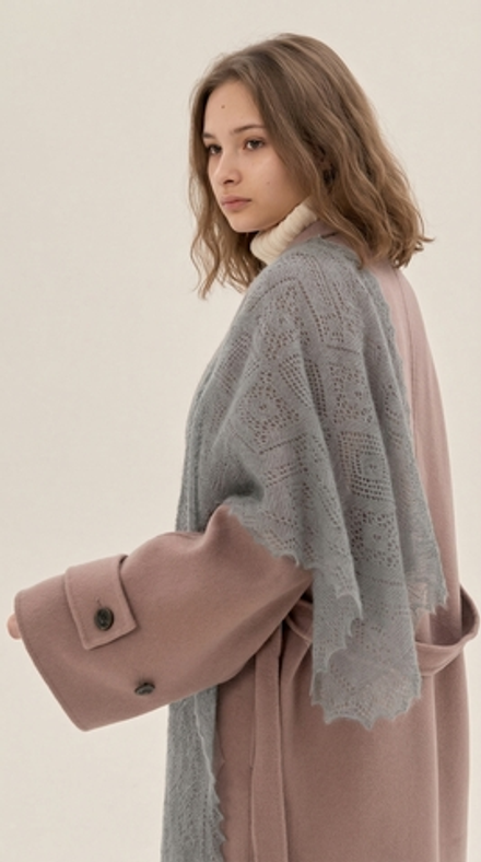 Оренбургский пуховый палантин с шелком АШ12040-03 серый