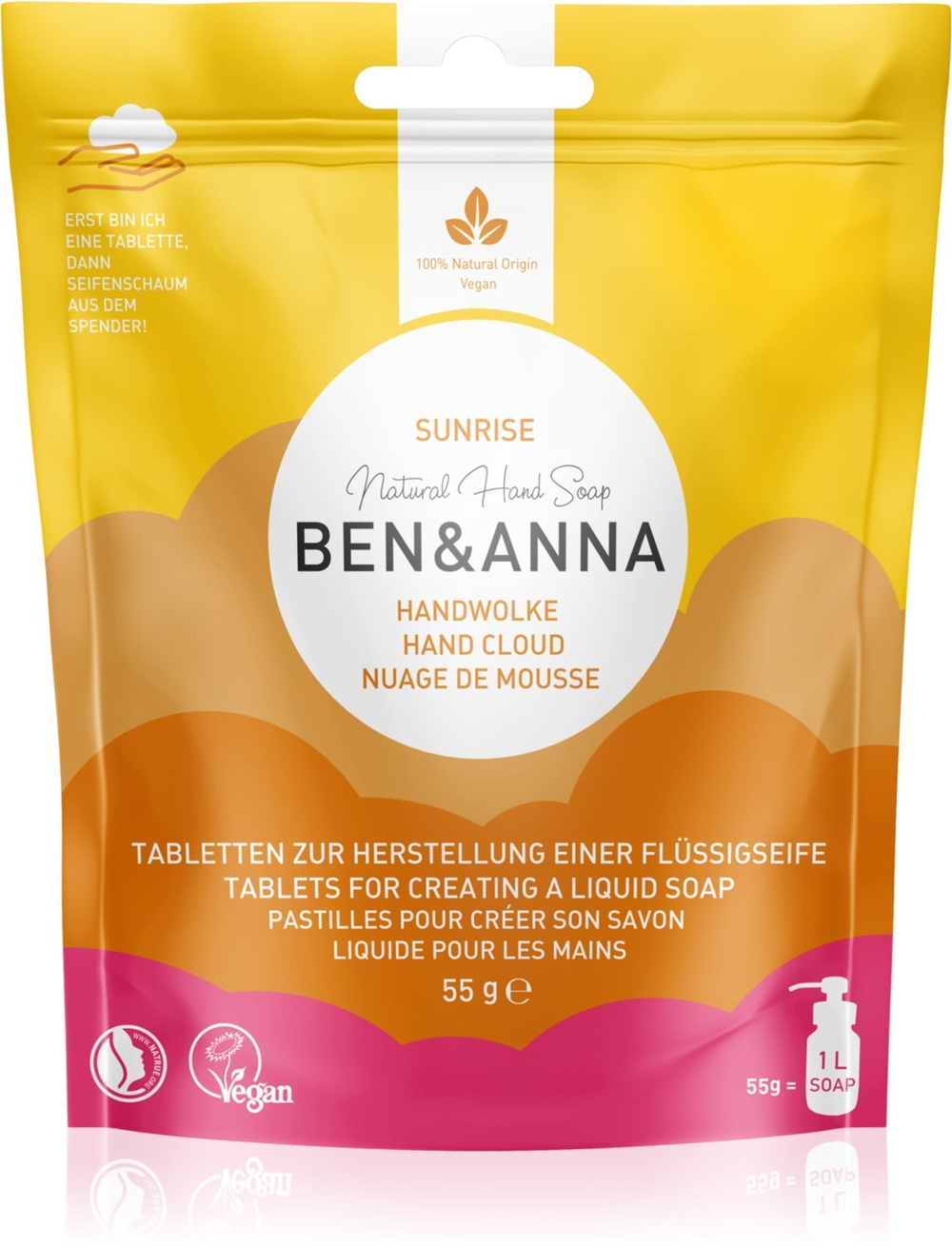 BEN&ANNA Natural Hand Soap - жидкое мыло в таблетках /  Sunrise 55  g  / GTIN 4260491222305