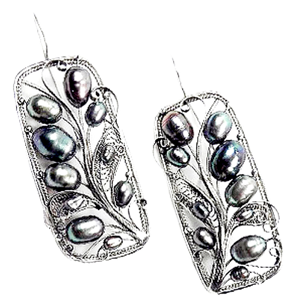 Серьги "Горошек" жемчуг, скань