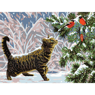 "Кошка охотник"-10513 W канва с рисунком