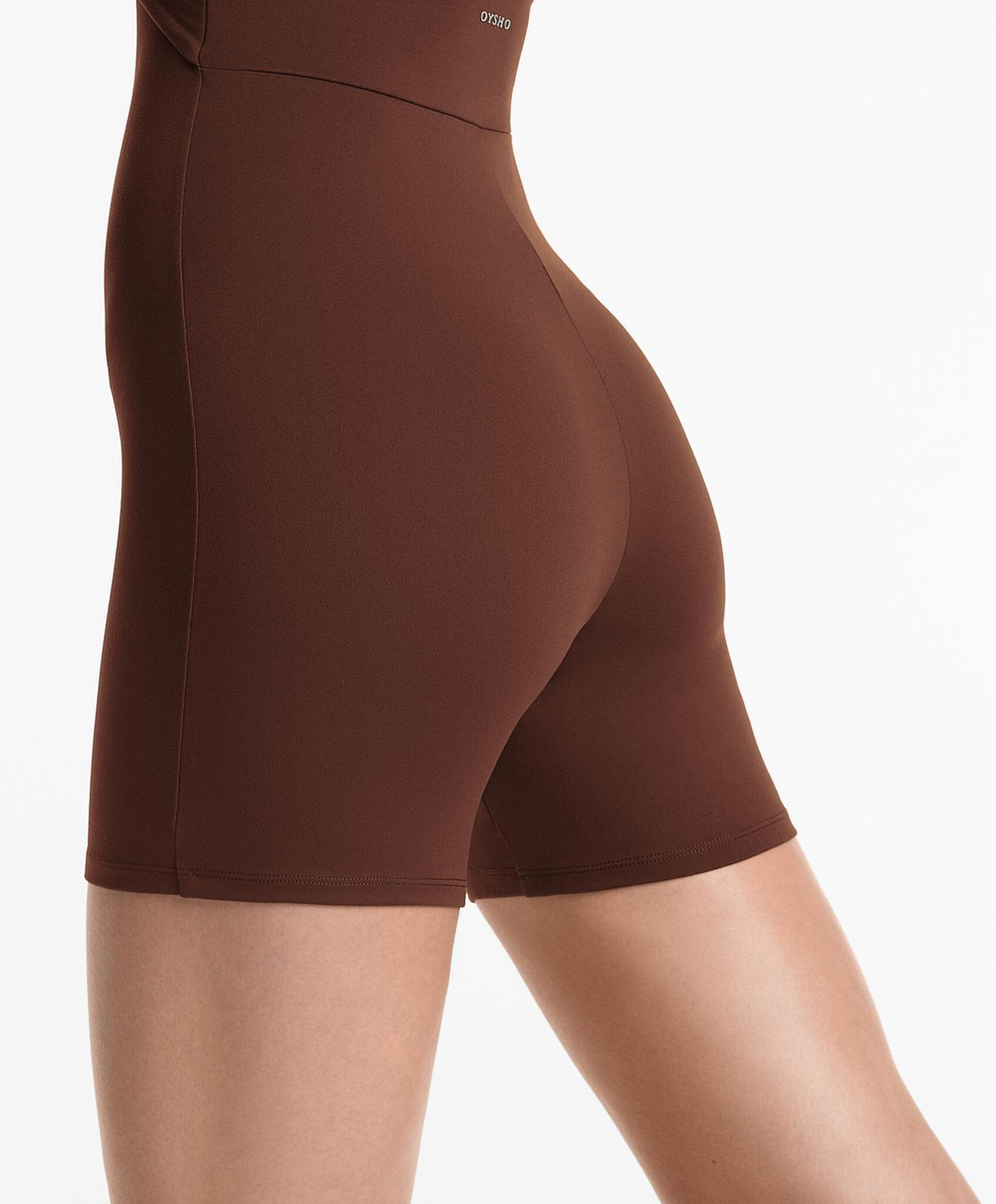 Oysho Короткий комбинезон Comfortlux с перекрестными деталями, шоколадный