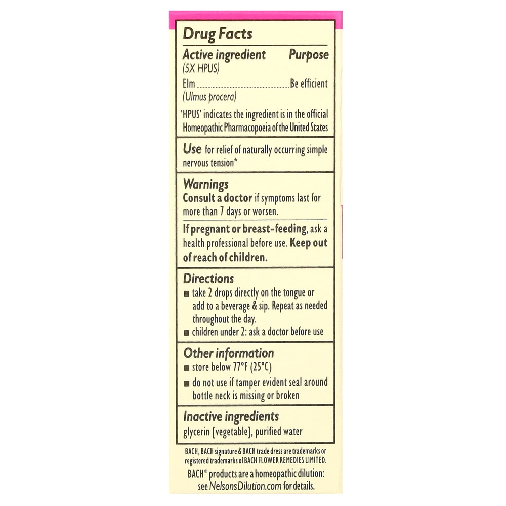 Bach, Original Flower Remedies, вяз, 10 мл (0,35 жидк. унции)