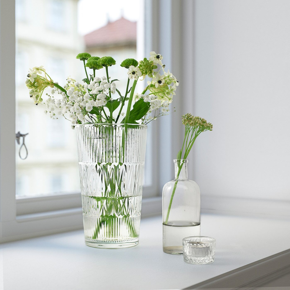IKEA SMÄLLSPIREA  (ИКЕА СМÄЛЛСПИРЕА)  -  Ваза, прозрачное стекло с узором, 22 см