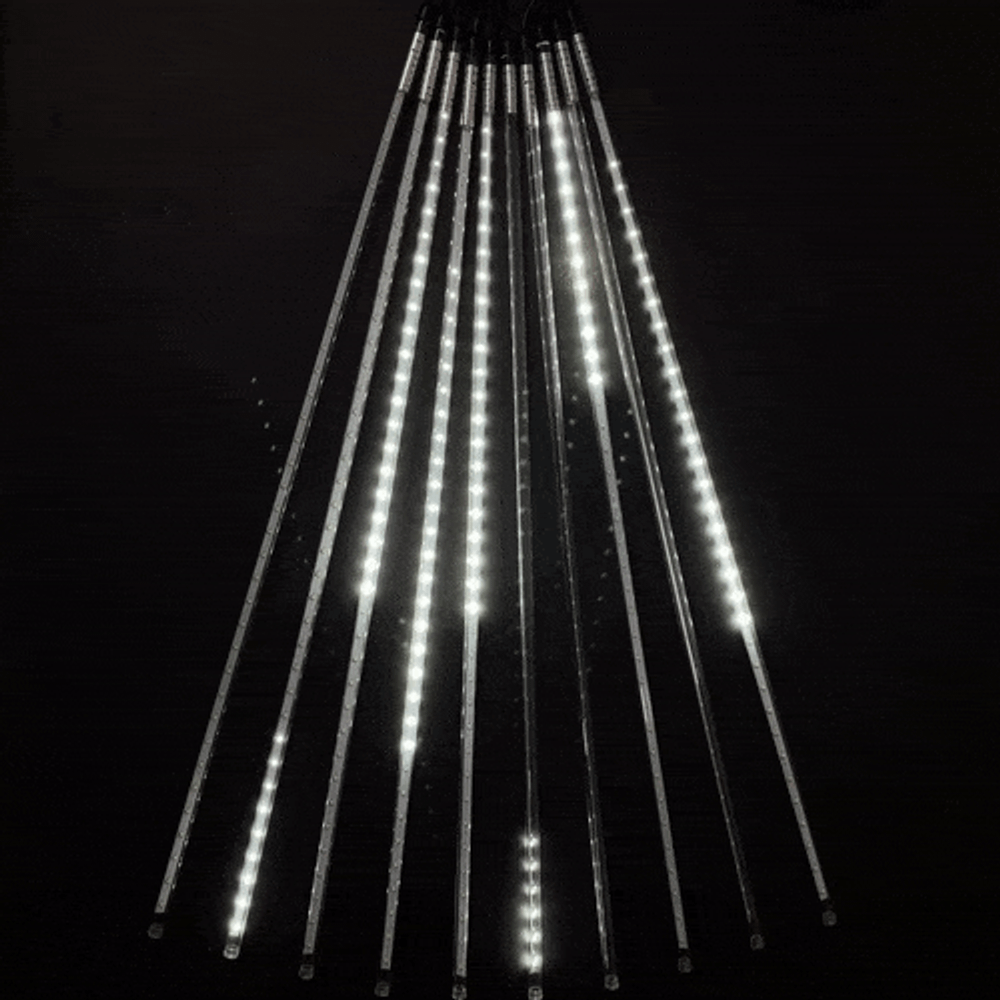 Гирлянда тающие сосульки 10 шт по 80 см., 12В, 720 Белых светодиодов, провод черный ПВХ, IP20