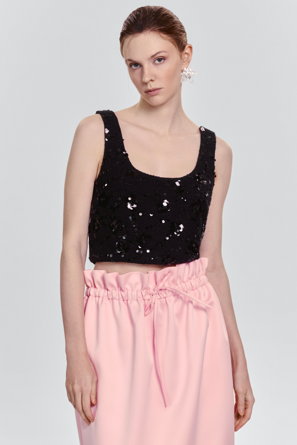 Топ из твида с бисером и пайетками